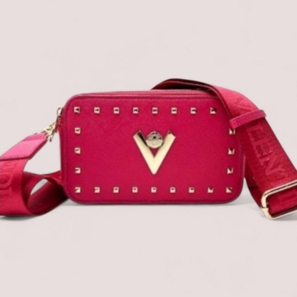 NWT Valentino Orlando Hot Pink Studded Camera Crossbody Gold V Logo - Picture 9 of 16